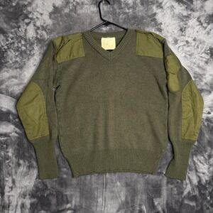 Vintage British Military Wool Utility Jumper Olive V Neck Sweater Size 100cm